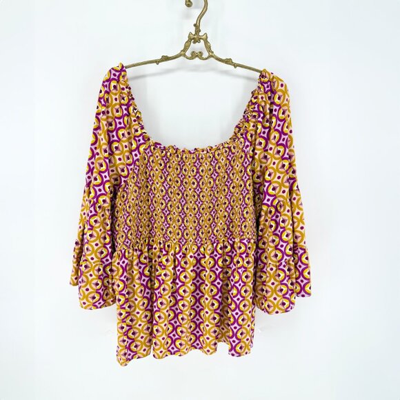 TERRA & SKY Plus Square Neck Cotton Blend Smocked Top Sz 1X - Picture 4 of 8